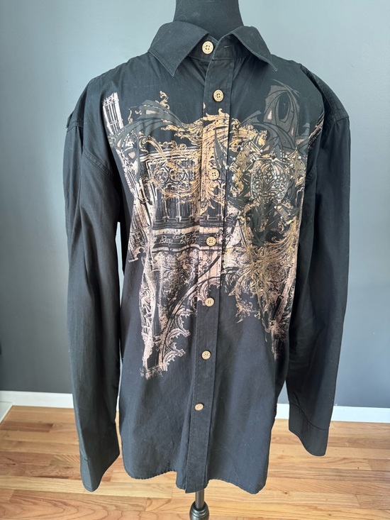 Brad Butter Other - Brad Butter Black Graphic Button Up Mens Large Y2K Crest Shirt Streetwear